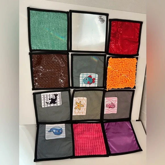 Sensory Mini Mats 6 7/8” x 6 7/8”, Set of 12, Built in Hooks for Hanging - Picture 4 of 13